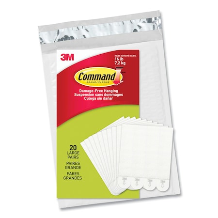 Command Picture Hanging Strips, Removable, Holds Up to 4 lbs per Pair, Large, 0.63 x 3.63, White, Pair, 20PK 1720620NA